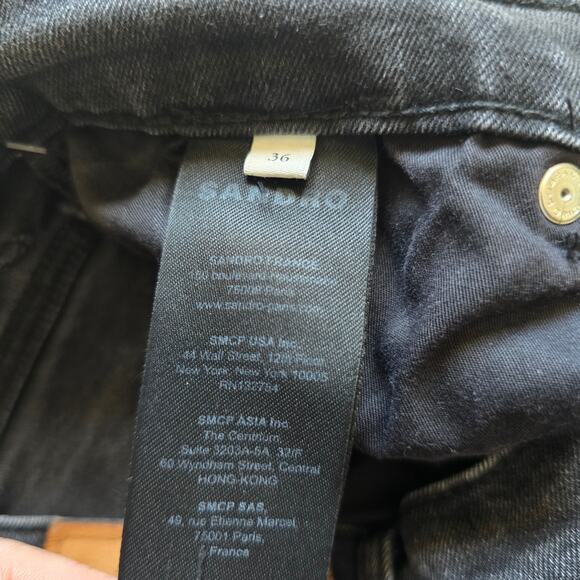 Sandro Paris Womens High Waisted Ankle Raw Hem Slim Jeans Size-S (36) Black - Picture 8 of 11